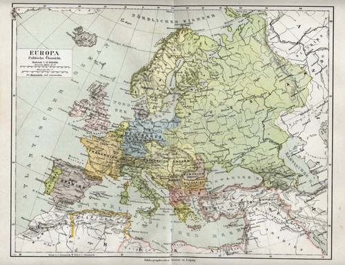1898 antica mappa - mappa, europa