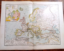 1899 antica mappa map EUROPA